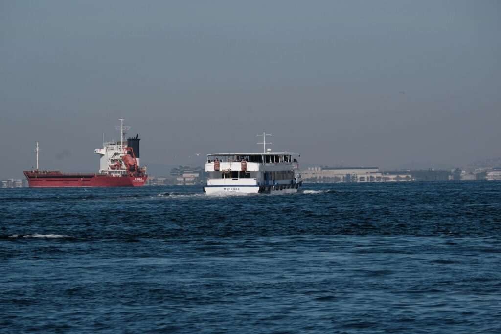 Ferry and Cargo Ship in İzmir Gulf Waters